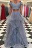 Off-The-Shoulder Tulle Floor-Length Sequined Prom Dress