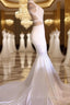 Open Back White Jersy Prom Dresses With High Collar