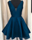 Plunge V-Neck Satin Homecoming Dress Short Cocktail Prom Gown