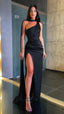 Prom Dresses Black One Shoulder Sleeveless Side High Slit Pleat Prom Gown With Shawl Simple Long Prom Dress