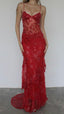 Red Lace Sequin Long Prom Dresses