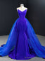 Sexy Royal Blue Mermaid Satin Tulle Strapless Prom Dress