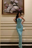 Sheath Halter Blue Fold Prom Dress Long Birthday Outfits