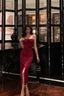 Sheath Halter Red Ankle Length Slit Prom Dress Birthday Dresses