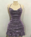 Sheath Halter Sequin Tight Grape Prom Homecoming Dress 8Th Grad Dance Graduation Dresses Short Birthday Outfits Hoco Dress