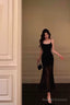 Sexy Sheath Mermaid Black Pleated Prom Dresses Birthday Outfits Evening Gown