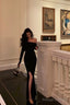Sheath Off The Shoulder Black Slit Long Sleeves Prom Dress Birthday Outfits