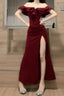 Sexy Sheath Off The Shoulder Burgundy Slit Holiday Prom Dresses Night Dress Birthday Outfits