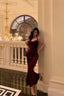 Sexy Sheath Square Neckline Burgundy Velvet Date Night Dress Prom Dresses Birthday Outfits