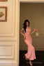 Sheath Square Neckline Pink Lace Prom Dress Birthday Outfits
