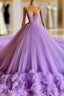 Spaghetti Straps Lavender Tulle Wedding Dress Beading Bodice