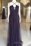 Spaghetti Straps Long Tulle Cross Back Bridesmaid Dress
