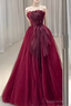 Sexy Strapless Red Prom Dresses Long Prom Dresses