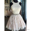 Two Pieces Halter Lace Skirt Pearls Bodice Cute Homecoming Dress