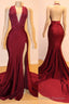 Sexy V Neck Chiffon Mermaid Prom Dress Sequins Long Backless With Split