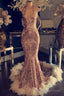 Sexy V Neck Halter Mermaid Prom Dress Gold Sequins Long Backless