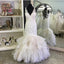 V Neck Organza Ruffles Mermaid Wedding Dress Lace