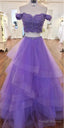 Violet Purple Prom Dress Two Piece A-Line Off The Shoulder