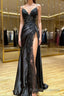 Sheath Black Long Appliques Prom Dresses