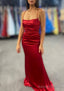 Sheath/Column Bateau Spaghetti Straps Long Dress Floor Length Charmeuse Prom Dress With Pleated