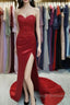 Sheath/Column Elastic Prom Dress Woven Satin Sequin Sweetheart Sleeveless Court Train Dresse