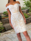 Sheath/Column Off-the-Shoulder Short Mini Lace Homecoming Dresses With Appliques Lace