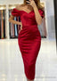 Sheath/Column Off-the-Shoulder Short Sleeve Tea-Length Satin Prom Dress With Pleated