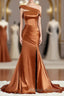 Sheath/Column Off-the-Shoulder Sweep Train Silk like Satin Bridesmaid Dresses with Leg Slit