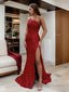 Sheath/Column One Shoulder Court Train Velvet Sequins Prom Dresses With Leg Slit