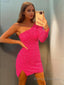 Sheath/Column One Shoulder Short Mini Velvet Sequins Homecoming Dresses