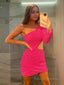 Sheath/Column One Shoulder Short Mini Velvet Sequins Homecoming Dresses