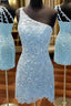 Sheath/Column One-Shoulder Sleeveless Short/Mini Lace Homecoming Dress with Beading