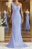 Sheath/Column One-Shoulder Sweep Train Jersey Bridesmaid Dresses