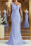 Sheath/Column One Shoulder Sweep Train Jersey Bridesmaid Dress