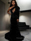 Sheath/Column One Shoulder Sweep Train Sequins Prom Dresses With Ruffles