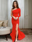 Sheath/Column One Shoulder Sweep Train Stretch Crepe Prom Dresses With Leg Slit