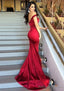 Sheath/Column Sleeveless Sweetheart Sweep Train Elastic Satin Prom Dress