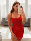 Sheath/Column Spaghetti Straps Short Mini Homecoming Dresses With Leg Slit