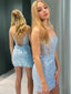 Sheath/Column Spaghetti Straps Short Mini Lace Homecoming Dresses With Appliques Lace
