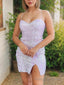 Sheath/Column Spaghetti Straps Short Mini Sequins Homecoming Dresses Appliques Lace