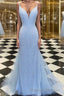 Sheath/Column Spaghetti Straps Sweep Train Tulle Prom Dress With Sequin