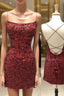 Sheath/Column Square Neckline Sleeveless Short Mini Velvet Sequins Homecoming Dress
