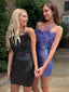 Sheath/Column Strapless Short Mini Sequins Homecoming Dresses With Feather