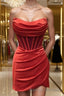Sheath/Column Strapless Short Mini Silk like Satin Homecoming Dresses