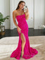 Sheath/Column Strapless Sweep Train Prom Dresses With Leg Slit