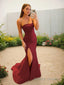 Sheath/Column Strapless Sweep Train Stretch Crepe Prom Dresses With Leg Slit