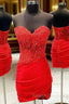 Sheath/Column Sweetheart Sleeveless Short Mini Silk like Satin Homecoming Dress with Appliqued Beading