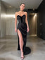 Sheath/Column Sweetheart Sweep Train Charmeuse Prom Dresses With Leg Slit