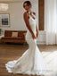 Sheath/Column V Neck Court Train Lace Wedding Dresses