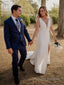 Sheath/Column V Neck Court Train Stretch Crepe Wedding Dresses With Leg Slit